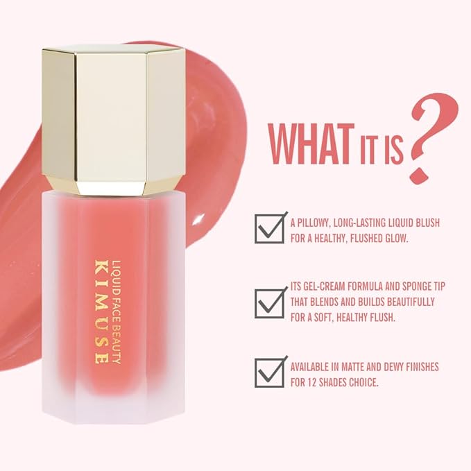 KIMUSE Soft Cream Blush Makeup, Liquid Blush for Cheeks, Weightless, Long-Wearing, Smudge Proof, Natural-Looking, Dewy Finish
