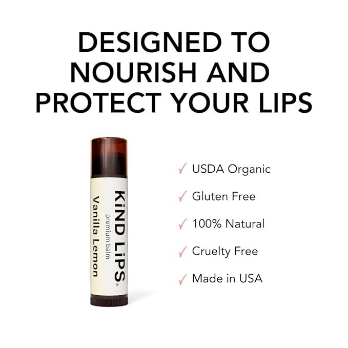 Kind Lips Lip Balm - Nourishing & Moisturizing Lip Care for Dry Lips with Shea Butter, Beeswax & Vitamin E | Vanilla Lemon Flavor | 0.15 Oz (Pack of 3)