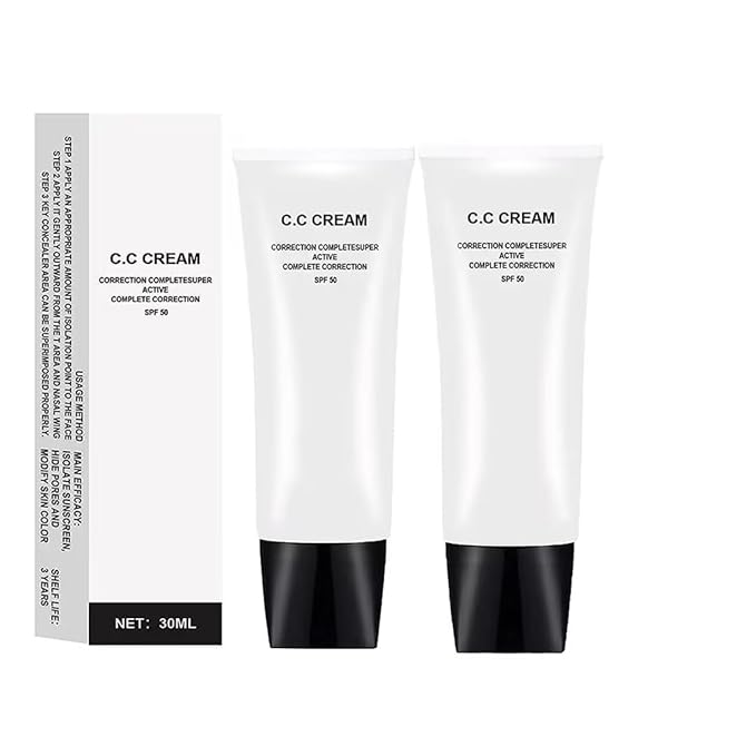 Skin Tone Adjusting CC Cream SPF 50, CC Cream Self Adjusting for Mature Skin, All-In-One Face Sunscreen and Foundation, Pre-makeup Primer Moisturizing Skin Concealer Brightening Skin Tone 30ml - 2 Pcs