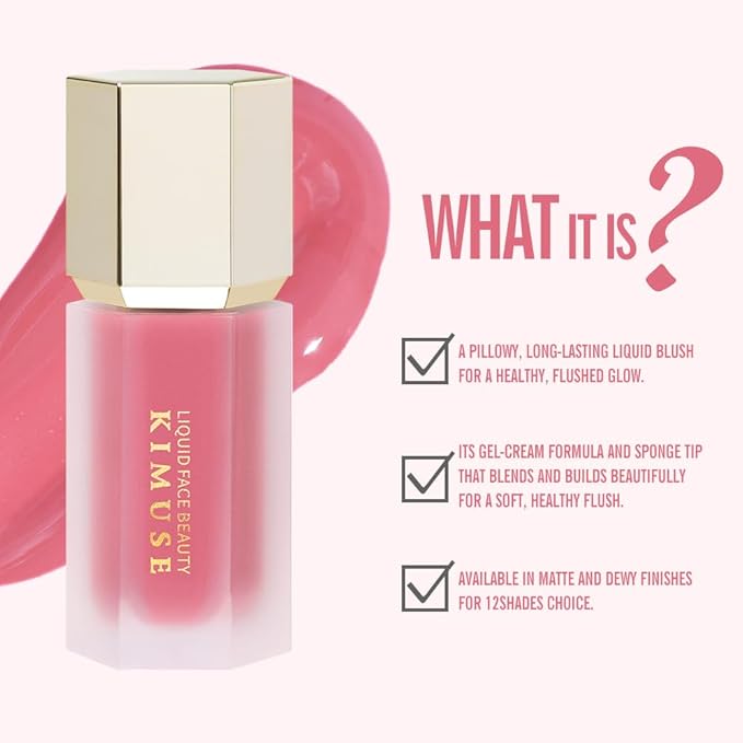 KIMUSE Soft Cream Blush Makeup, Liquid Blush for Cheeks, Weightless, Long-Wearing, Smudge Proof, Natural-Looking, Dewy Finish
