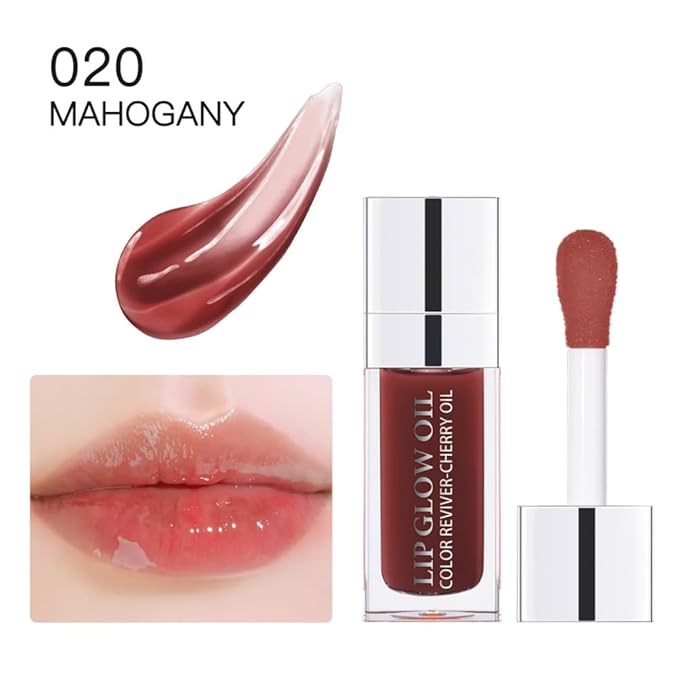 Moisturizing Lip Oil,No-Sticky Lip Gloss Lip Balm Lip Care,Fruit Flavoured Lip Oil For Dry Lip's Moisturizing Hydrating And Nourishing (020#MAHOGANY) 0.2 OZ