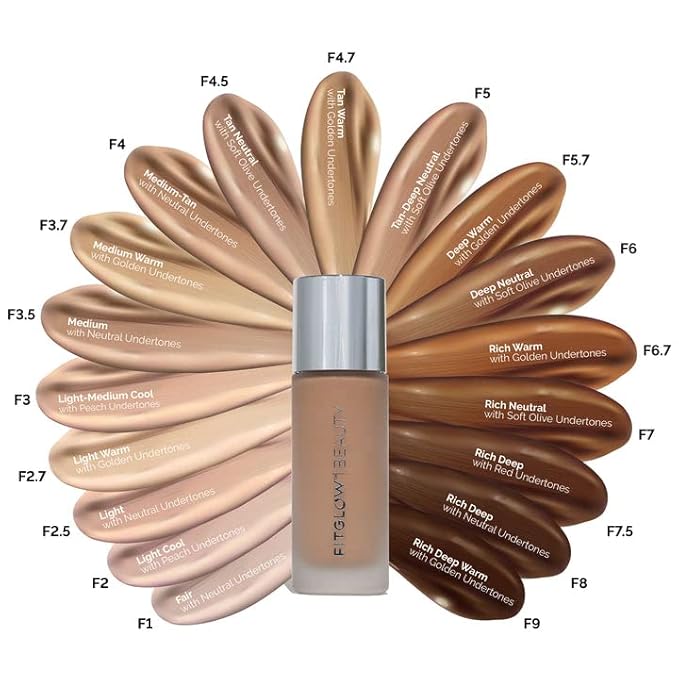 Fitglow Beauty - Natural Foundation+ Photo-Filtering Foundation | Vegan, Woman-Owned Clean Beauty (F5.7 - Deep Warm, Golden Undertones)