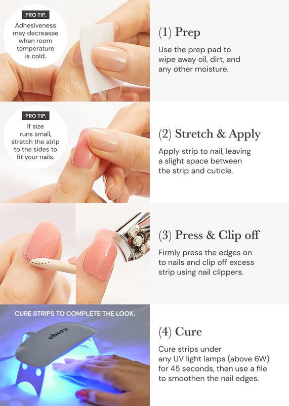 ohora Semi Cured Gel Nail Strips (N Petal Rain) - Purple, Patterned, Works with Any UV/LED Lamps, Salon-Quality, Long Lasting, Easy to Apply & Remove - Includes 2 Prep Pads, Nail File & Wooden Stick
