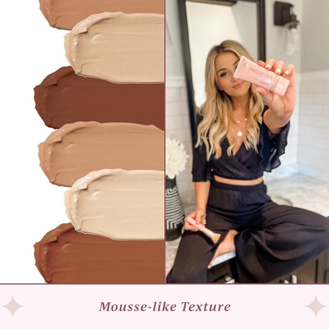 Foundation for Light to Full Coverage - Mousse Liquid Makeup Foundation for Uneven Skin Tone - Diverse Skin Types Mature, Dry, Oily - Oil-free, Cruelty-free (Medium Tan)