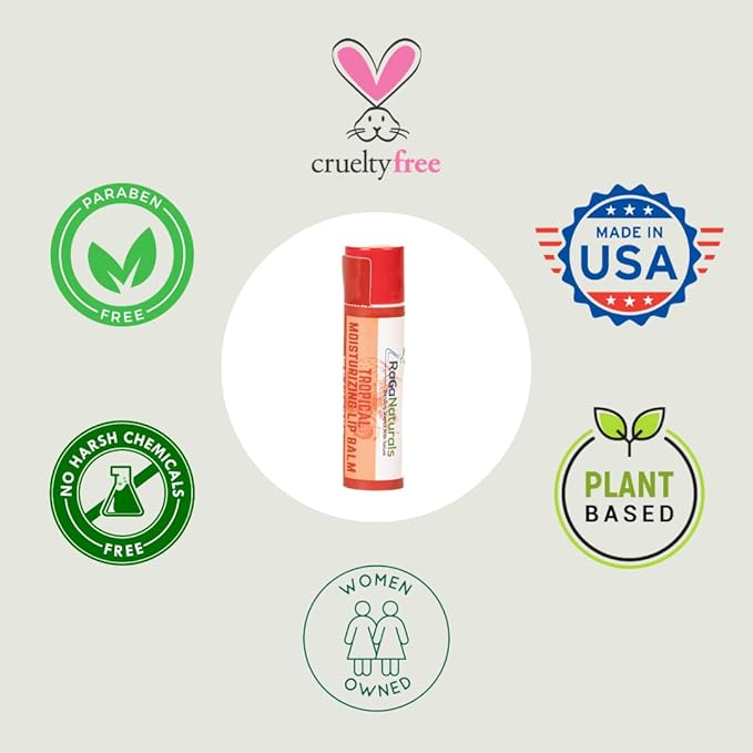 All Natural Tropical Moisturizing Lip Balm, Nourishing Lip Care For All Day Hydration, 100% Natural, Handmade with Love in USA, SuperFruit - Berries, Mango, Grapefruit (4 Pack)