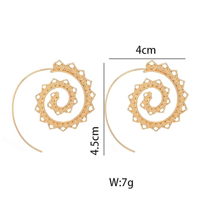 Bohemia Mandala Spiral Earrings Gold Vortex Gear Earrings Exaggerated Hoop Earrings Large Circular Swirl Earrings Indian Tribal Earrings Jewelry for Women and Girls