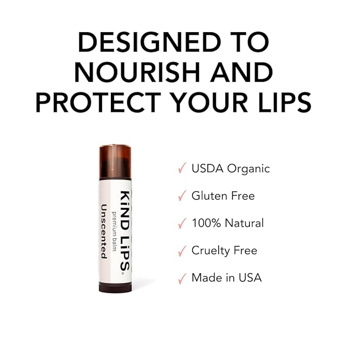 Kind Lips Lip Balm - Nourishing & Moisturizing Lip Care | for Dry Chapped Lips | Infused with Shea Butter & Beeswax | Unscented | 0.15 Ounce (Pack of 5)
