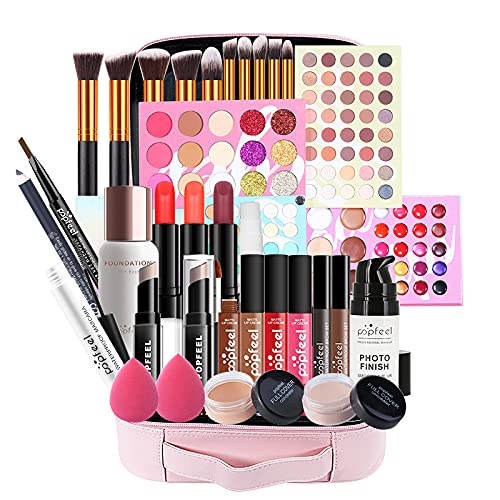 All-in-One Makeup Gift Set Carry All Makeup Kit for Women Full Kit With Makeup Case Lipgloss Lipstick Concealer Blush Foundation Face Powder Eyeshadow Palette Cosmetic Palette #1