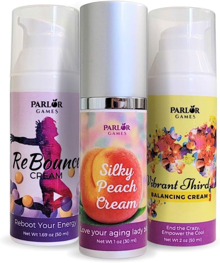 Happy Hormone Bundle: Silky Peach Estriol Cream, Vibrant Third Progesterone Cream & ReBounce DHEA Cream for Complete Menopause Relief