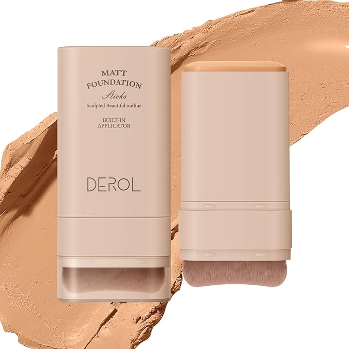 Foundation Stick, Multi-Use Foundation Stick Makeup with Built-In Foundation Brush, Lightweight Buildable Medium-to-Full Coverage, Longwear Contour Stick Foundation Face Stick, Natural Finish