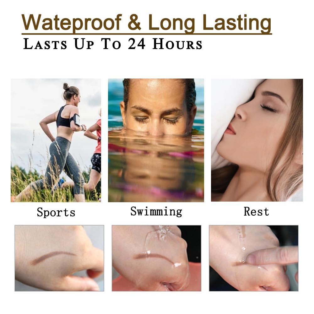 Waterproof Eyebrow Pen - Microblading Tattoo Brow Pencil, 24 Hours Long Lasting, Creates Natural Looking (Jet Black - 2 PCS)