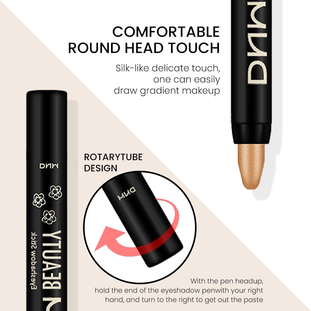 evpct 4Pcs Cream Eye Shadow Brightener Sticks Set for Eyes, 04# Light khaki 05# Broze gold 06# Desert gold 15# Beige gold Shimmer Metallic Eye shadow Pencil Applicator Stick Palette Makeup Waterproof