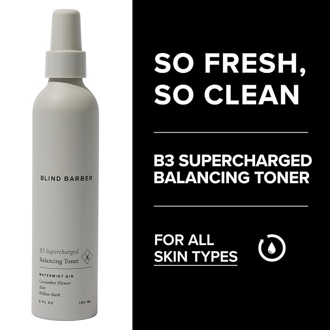 Blind Barber Regimen Skin Care Set - Face Scrub, Under Eye Cream, Supercharged Face Toner, Rice Bran Facial Cleanser & Hydrating Balm - 5 Mens Skin Care Products for Daily Use - (5 Count)