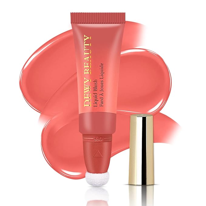Liquid Blush Makeup Wand, Cream Liquid Blush with Cushion Applicator For Cheeks Tint, Natural-looking, Glow Dewy Finish, Weightless Blendable Liquid Blush Stick | #102 ENERGETIC-Coral Orange