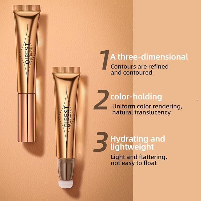 MEICOLY Grey Liquid Contour Beauty Wand,Bronzer Stick with Cushion Applicator,Cream Contour for Women and Girl,Long Lasting Smoothly Moisturizng Super Silky, Cruelty-free,01