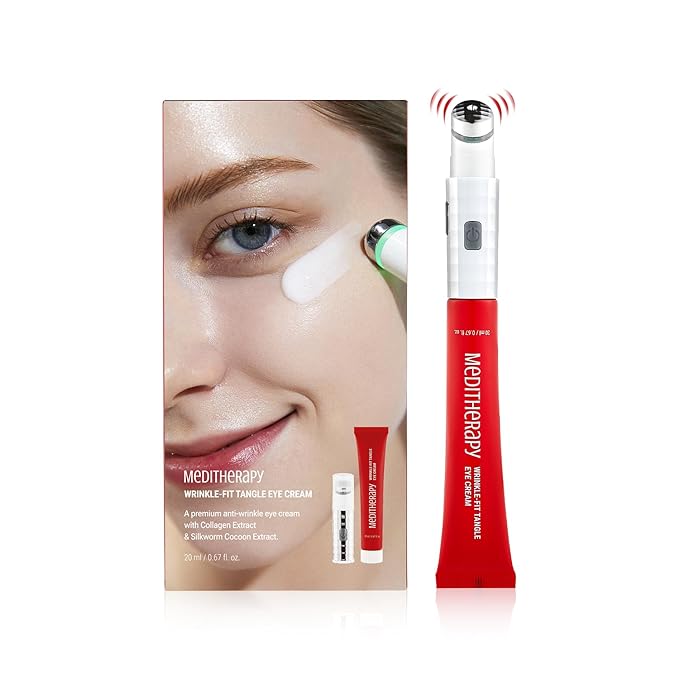 Wrinkle-fit Tangle Eye Cream, Chargable Device Tip + Protein Collagen Eye Cream, All-in-One Under Eye Treatment, 0.67 fl oz, Eye Massager (Cream+Device)