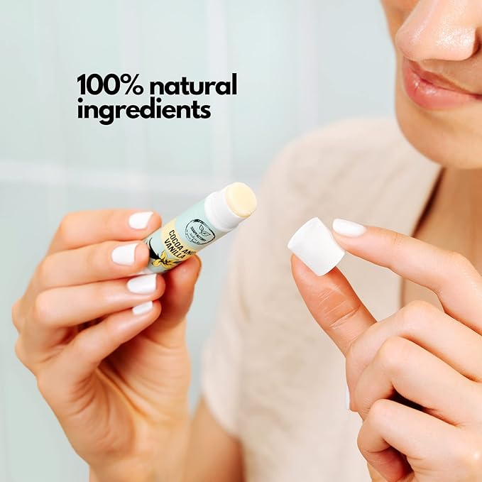 SoapFactory Natural Vanilla Lip Balm for Dry cracked Lips, Vegan, Organic Certified, Lip Care with Carnauba Wax for Women and Men, 0.17 ounce (Pack of 5)