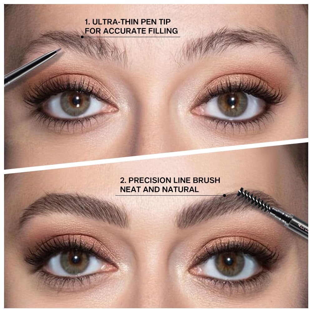 Ultra-Fine Eyebrow Pencils for Women, Waterproof Dual-Sided 5 Pack Taupe Eye Brows Pen, Draws Tiny Brow Hairs, Defines, Fills, Shapes, Contours, Combs -Milk Tea