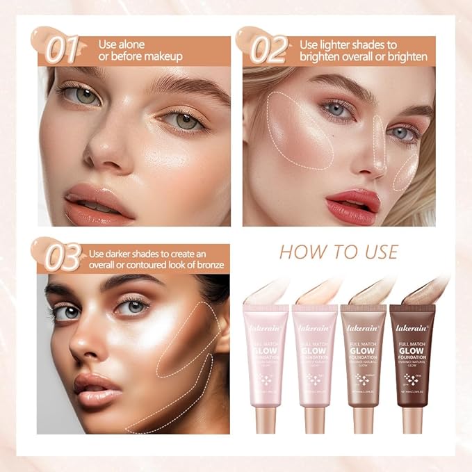 Full Match Glow Foundation, Enhance Foundation Natural Glow, Professional Coverage for a Flawless Look (Fair, Large)