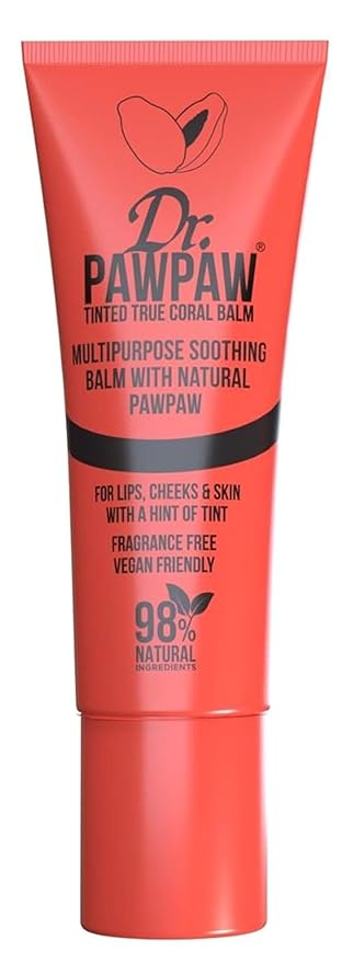 Tinted True Coral, Multi-Purpose Natural No Fragrance Balm for Hydrating Lips, Skin, Hair, Cuticles, Nails & Beauty Finishing (10 ml)