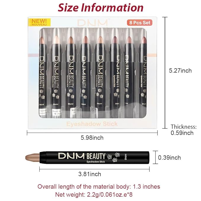 Kaely 8Pcs Cream Eye Shadow Sticks Set, Matte Shimmer Eyeliner Pencil Eyeshadow Palette Makeup, Eye Highlighter Brightener Stick for Older Women Waterproof Pigmented, sombras para ojos 08