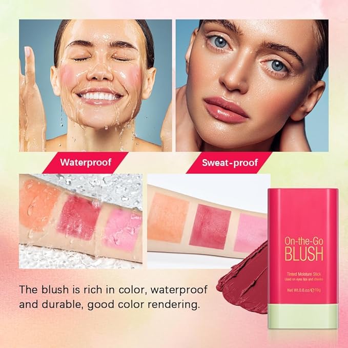 Soft Creamy Blush Stick, Multi-use Makeup Blush Stick for Cheeks and Lips Tint, Waterproof Solid Moisturizer Stick, Natural Smooth Blendable Matte Finish Face Blush Makeup,03 Coral Orange