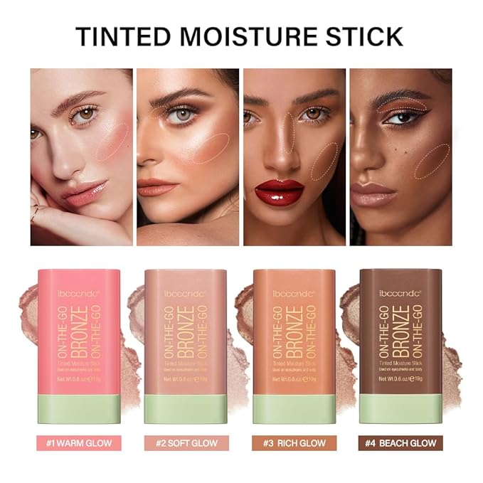 Multi-Use On The Go Bronzer Stick, Cream Contour Stick, Highlight Facial Stick Makeup, Glow Bronzer Stick for Women, Long-lasting Tinted Stick (1# Warm Glow)