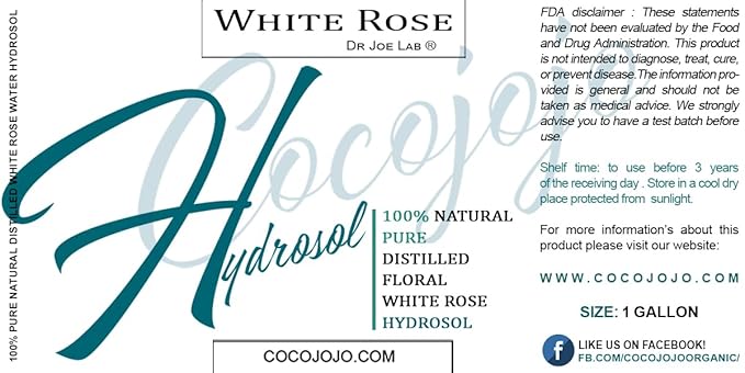 Dr Joe Lab White Rose Water Hydrosol - Natural Distilled Bulgarian Non-GMO Vegan Hydrating Toning Spray Mist Face Hair Skin Pores Locs Dreads - Packaging May Vary (1 Gallon)