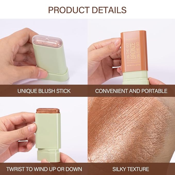 Multi-Use Makeup Bronzer Stick for Effortless Glow - Hydrating Solid Moisturizer with Natural Bronze Tint for Eyes, Lips & Cheeks (#3 Rich Glow)