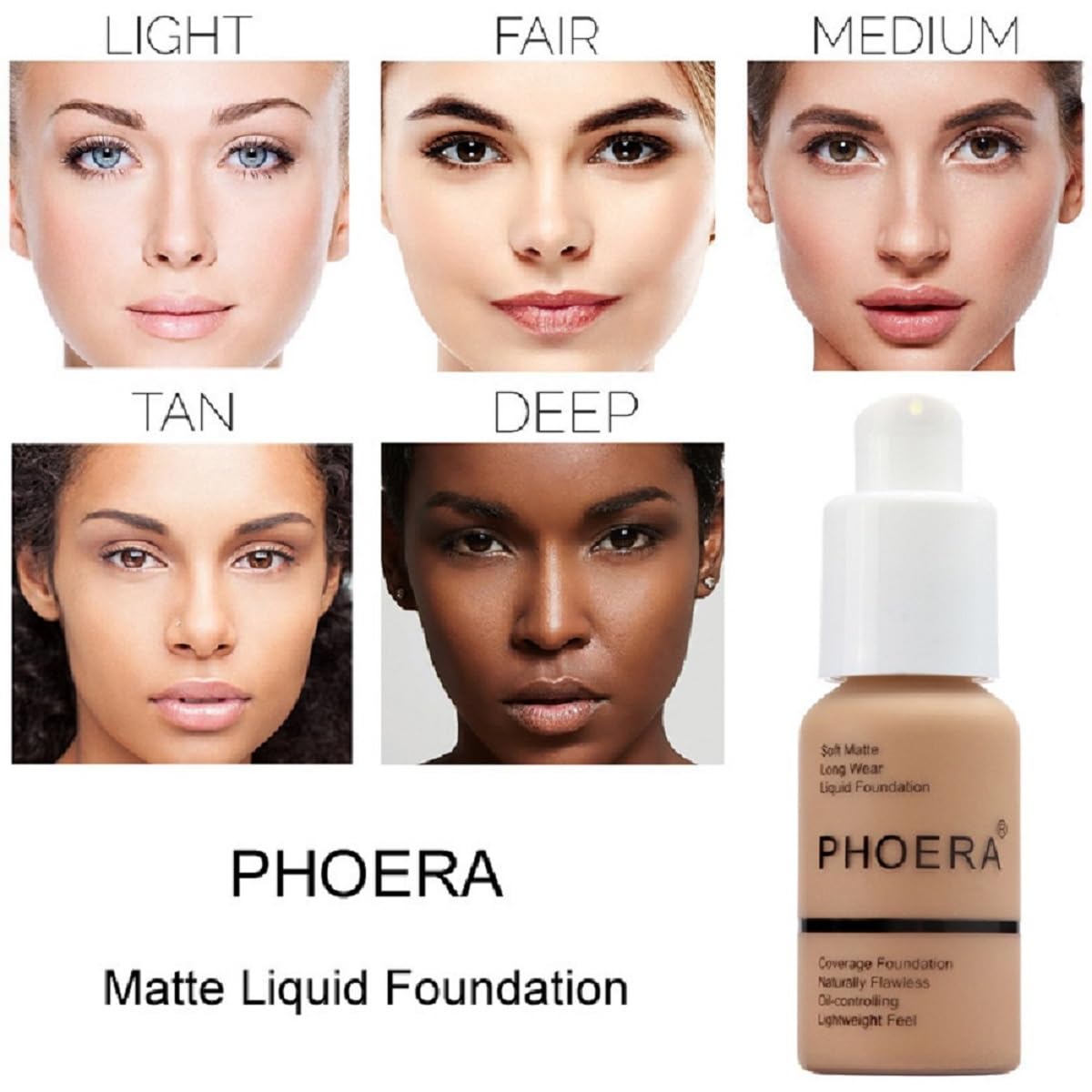 PHOERA Foundation,Flawless Soft Matte Liquid Foundation 24 HR Oil Control Concealer Foundation Makeup.1pcs-114# Ebony
