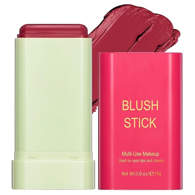 Multi-Use Makeup Blush Stick,Beauty Solid Moisturizer Stick,Waterproof Natural Nude Makeup,Tinted Solid Moisturizer Stick for Eyes Lips Cheek(2#Hot Red)