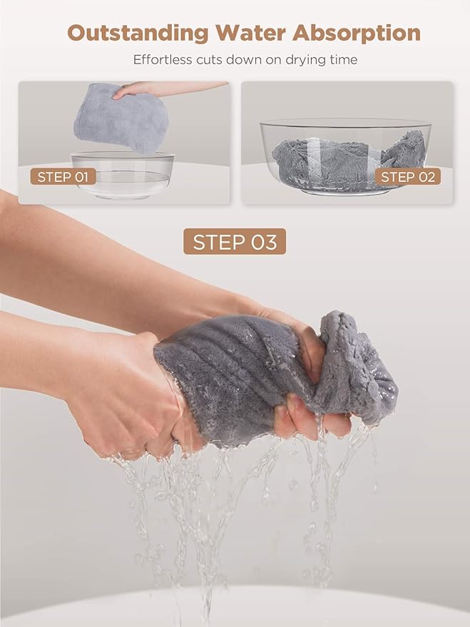 Hicober Microfiber Hair Towel, 3 Packs Hair Turbans for Wet Hair, Drying Hair Wrap Towels for Curly Hair Women Anti Frizz(Purple, Blue, Grey)