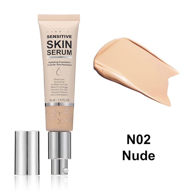 MAEPEOR Hydrating Foundation 6 Colors Full Coverage Liquid Foundation Naturally Mattle Oil-Control Foundation for All Skin Tone (02 Nude)