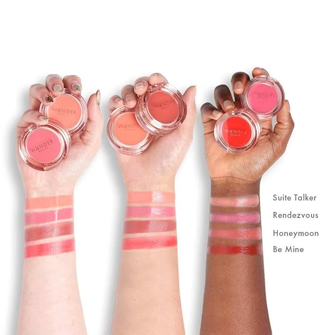 Wander Beauty Double Date Lip & Cheek - Suite Talker/Swipe - 4-in-1 Cream Blush & Lip Tint - Blush, Lip Moisturizer, Lip Balm & Eye Gloss- Multitasking Eye, Cheek & Lip Makeup With Green Tea - 0.07 oz