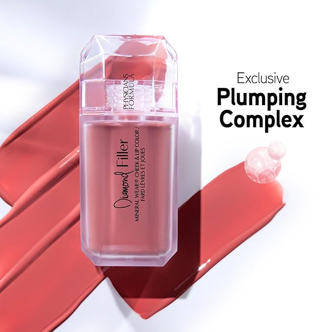 Physicians Formula Mineral Wear®Diamond Filler Cheek & Lip Color, Serum-to-Cream Multi-Use Liquid Blush Formula, Plumps & Smooths for Fuller Looking Cheeks & Lips, Monochromatic Look - Brilliant Peach
