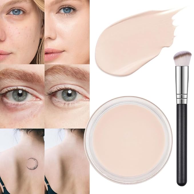 Kaely Pot Concealer Set,under Eye for Conceals Dark Circles, Waterproof Face Primer Makeup,Corrects Tattoo Concealer,Foundation Makeup Brush,Eye Ring corrector de ojeras 01, 01 IVORY WHITE