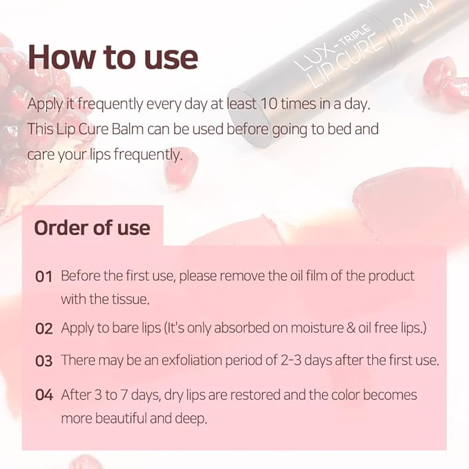 NATURAL SHINE Lux Triple Lip CURE Balm VENUS (Ruby Red) tar-free, 100% natural ingredients, deep nourishing nighttime lip treatment care for dry and chapped lips (0.17 oz)