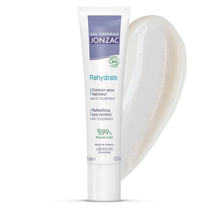 Rehydrate Organic Refreshing Eye Contour Cream - Soothing Hydration with Hyaluronic Acid For Dark Circles -For Sensitive Skin 0.5 Fl Oz