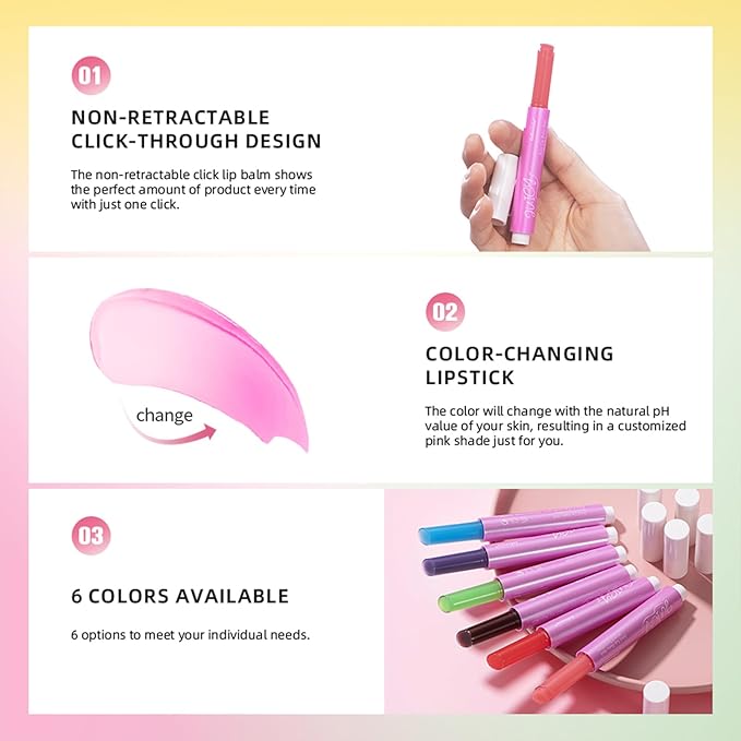 Juicy Lip Plump Shift, Click Melting Lip Balm Lasting Tint Hydrating & Nourishing Lip Care Moisturizer Glossy Color Changing Lip Gloss Non Sticky Lipstick Vegan Tinted Lip Balm (#1 Rose)