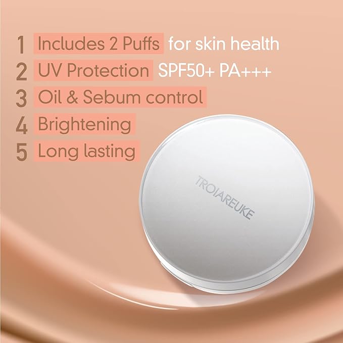 TROIAREUKE A+ Cushion Foundation (Shade 23) I Natural Coverage Foundation Makeup, Moisturizing Finish for Sensitive, Oily, Combination Skin, Skin Care Cushion I Korean Aesthetic Makeup