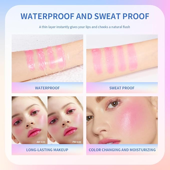 Color Change Blush Clear Liquid Blush Cream Moisturizing Blusher Halo dyeing naturally Blush Rouge Multi-use Makeup Cream For Cheeks Face Lips Waterproof Blush Gel Lip Oil (#2)