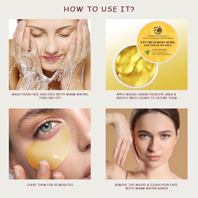 Under Eye Patches with Aloe Vera Natural for Dark Circles and Puffiness, Hyaluronic Acid Eye Mask 60 Pieces Moisturizing Skin Care for Anti-Wrinkle