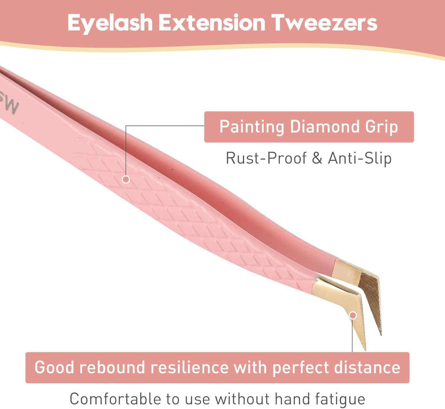 Ms.Queen Fiber Tip Lash Tweezers,Diamond Grip L-Shape Volume Boot Tweezers for Mega Volume Mink Lashes Make Fans
