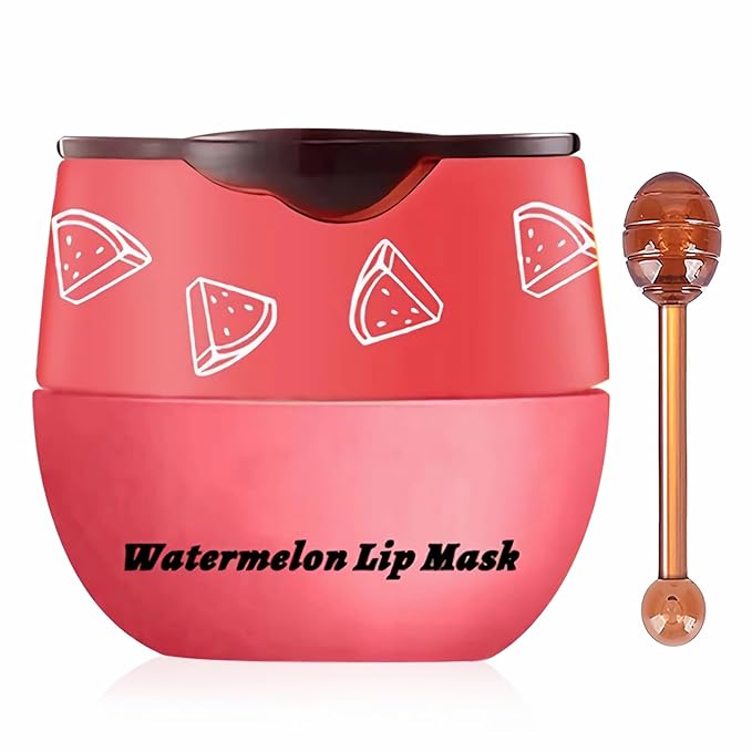 Watermelon Sleeping Lip Mask, Bee Lip Balm Lip Mask Honey Pot, Lip Mask Overnight Propolis Moisturizing Lip Balm with Stick, Hydrating Repair Prevention Dry & Cracked Lip Scrubs Exfoliato