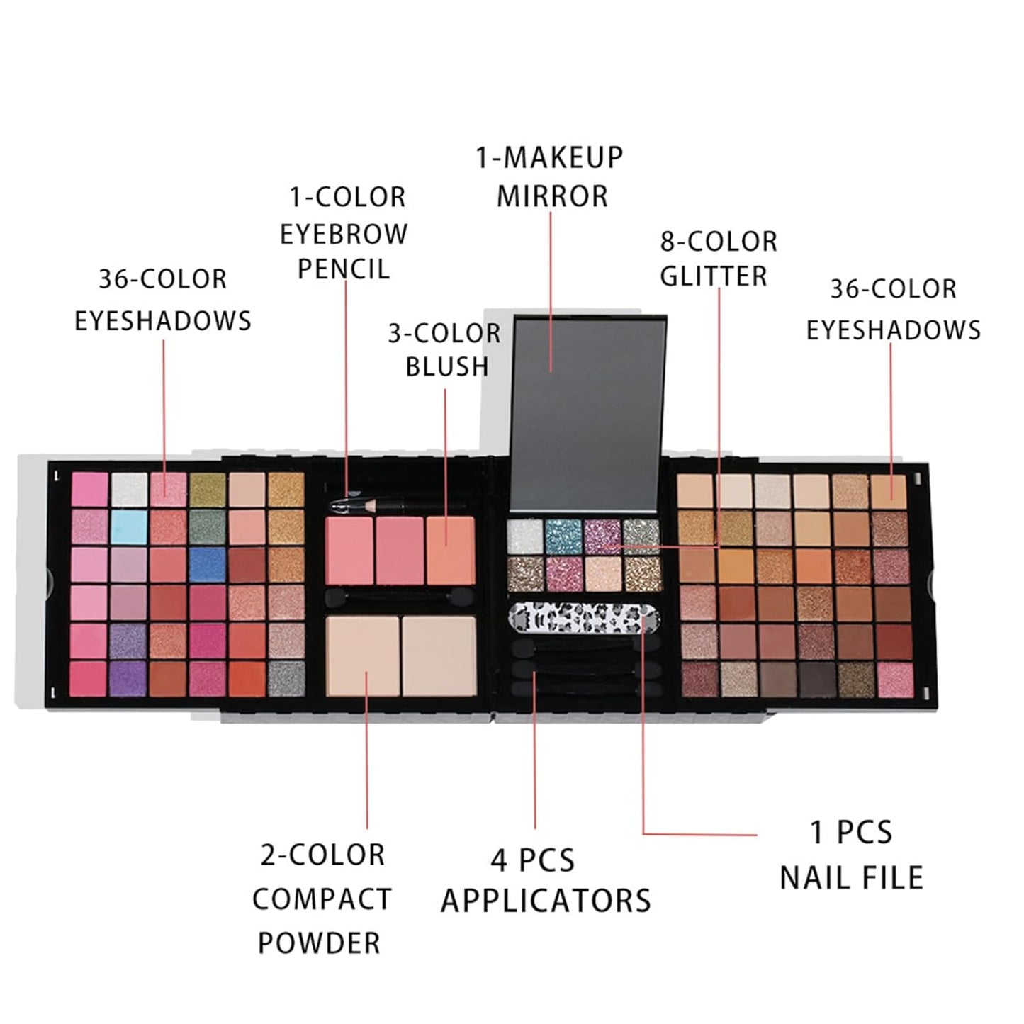 Makeup Sets, Multifunction Makeup Palettes with Mirror, 72 Color Eyeshadows/Compact Powder/Sequins/Bronzing Powder/Highlighter/Lip Color, Makeup kit for Women Full Kit - #D