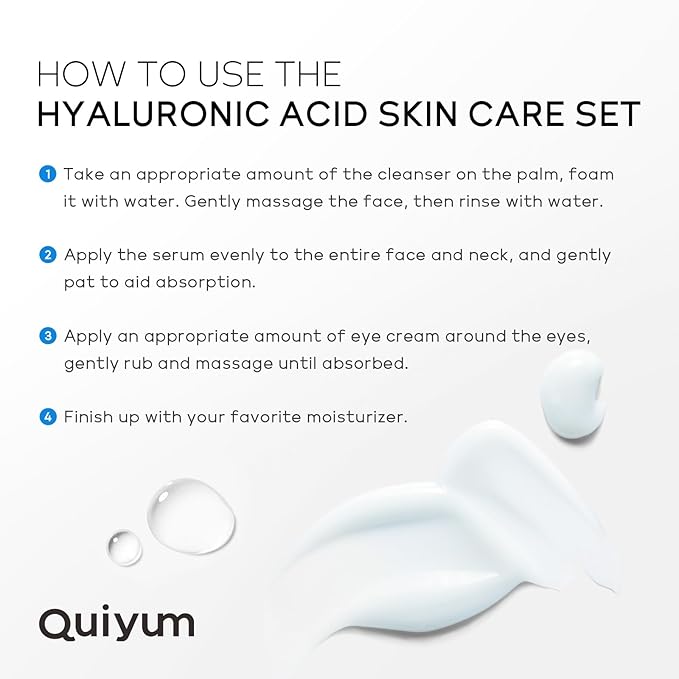 Hyaluronic Acid Skin Care Set, Hydration Kit for Women Teen Girls, Low pH Cleanser, Moisturizer, Serum, Eye Cream, Anti Aging, Firming, Travel Size Facial Care Gift Set for Dry Sensitive Skin