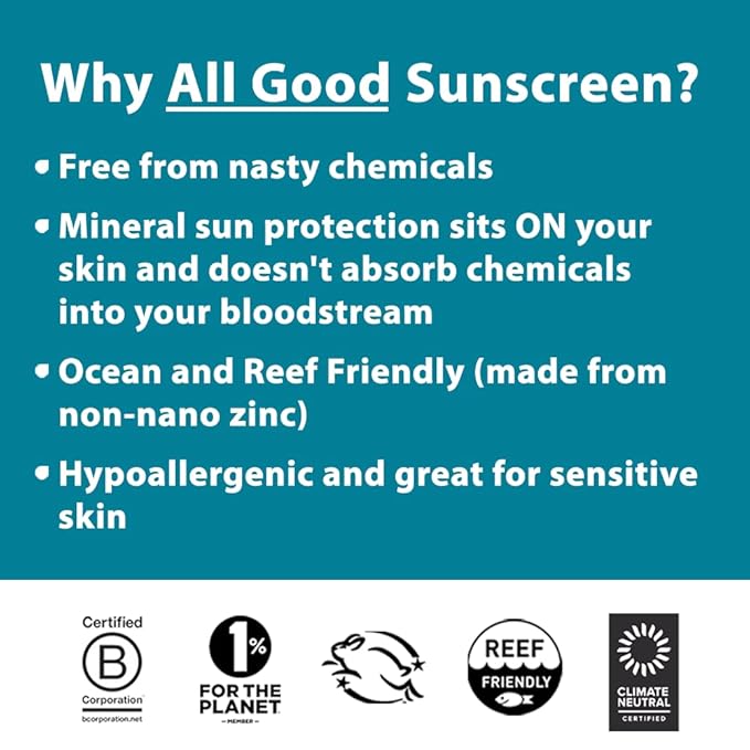 All Good Sunstick - Face Sunscreen, Water Resistant, UVA/UVB Broad Spectrum SPF 30+, Coral Reef Friendly - Beeswax, Zinc, Vitamin E, Shea Butter (Unscented)(2-Pack)