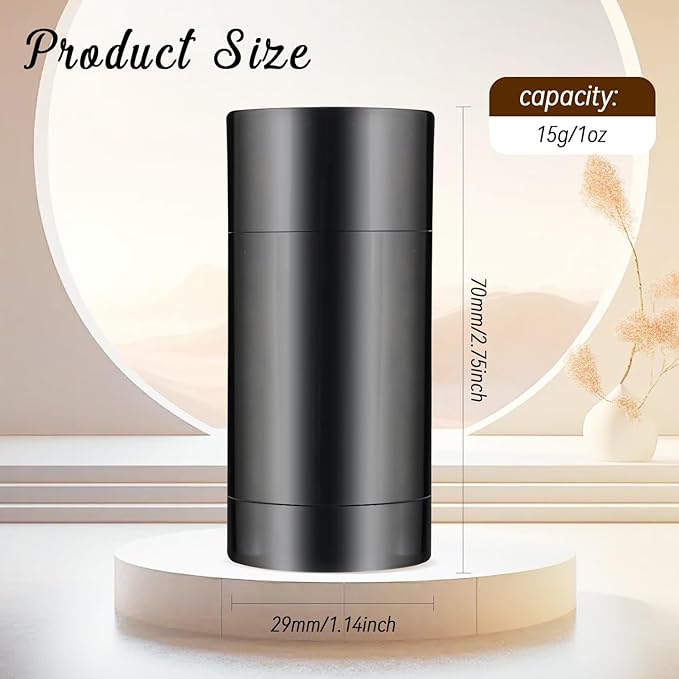 12 Pieces 15g Black Plastic Deodorant Containers,Empty 1/2 oz Travel Lip Balm Tubes,Refillable Twist-UP Solid Perfume Tubes,Lipstick Tubes for DIY