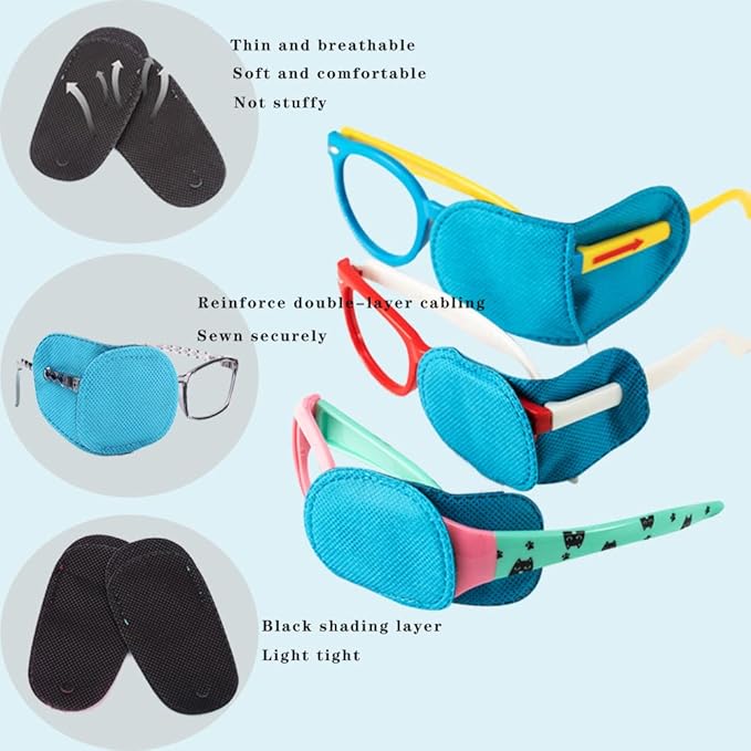 6 Piece Pack Children's Eye Patch can Cover Any Eye Patch, Treatment Amblyopia Strabismus Lazy Eye Patch, Reusable Medical Eye Patch (Medium Size, Blue)
