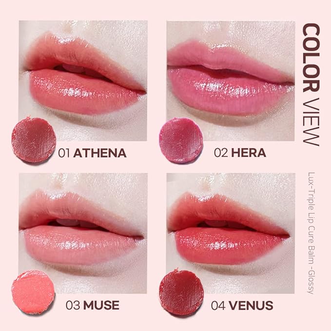NATURAL SHINE Lux Triple Lip CURE Glossy Balm VENUS (Ruby Red) | Chapstick Hydration and Exfoliator | Overnight Lip Treatment Care Deep Nourishing for Dry Cracked Chapped Lips (0.17oz)